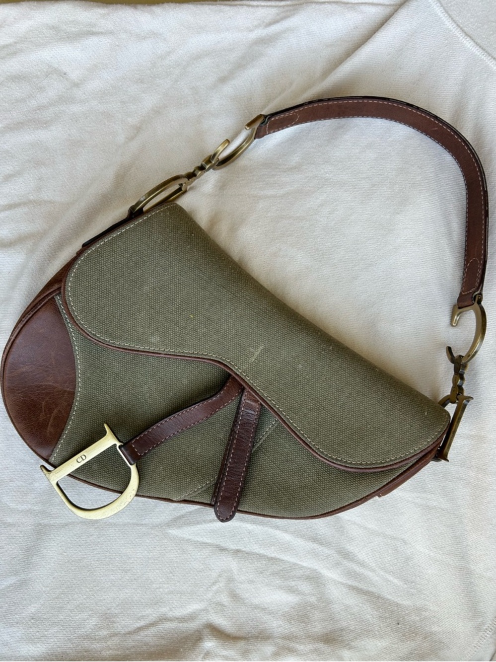 Dior Brown Leather Trim Logo-Print Interior Shoulder Bag